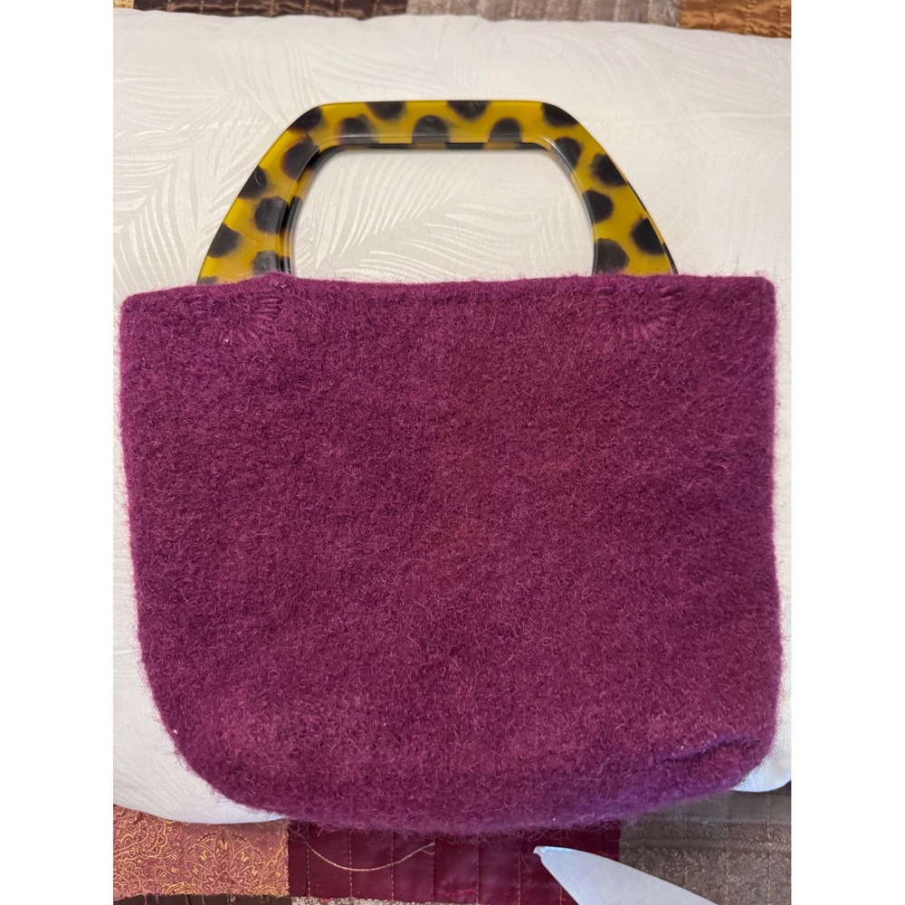 Judy Nantucket Purple Boiled Wool Handbag Tortoise Shell Handle Tote Bag‎